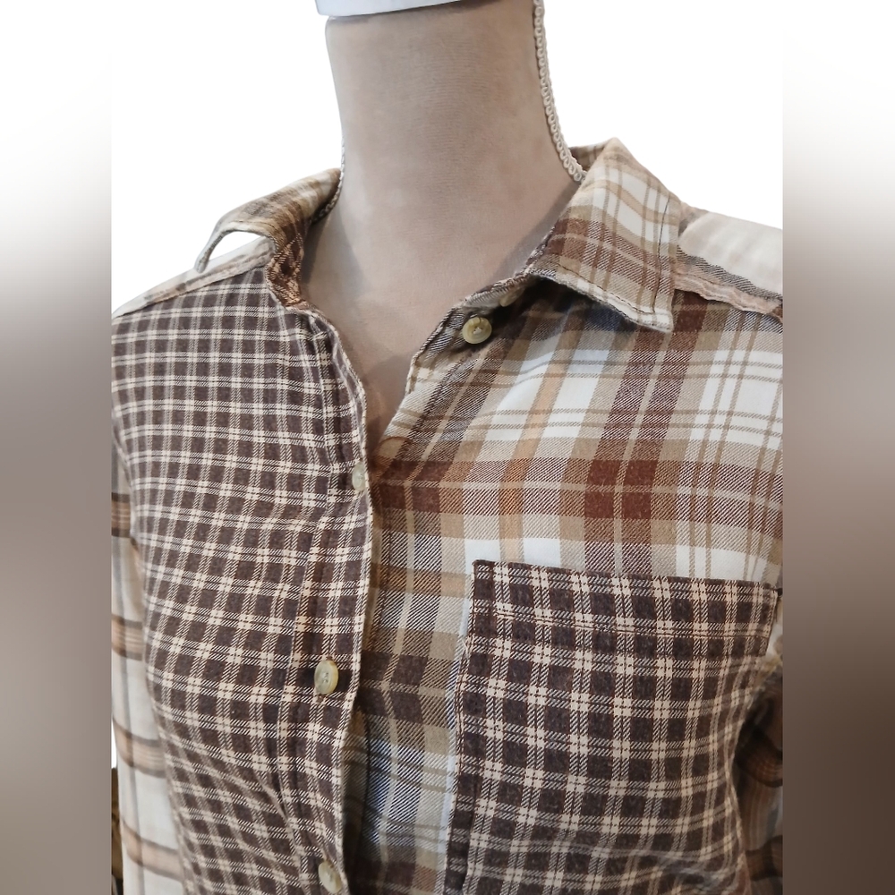 American Eagle Elbow Patch Plaid Patchwork Oversi… - image 5